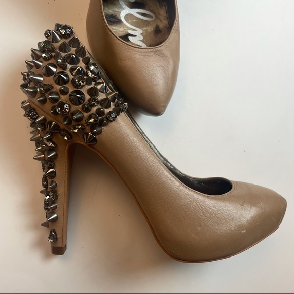 Sam Edelman Nude Spiked Leather Heels Size 6 - Picture 13 of 16